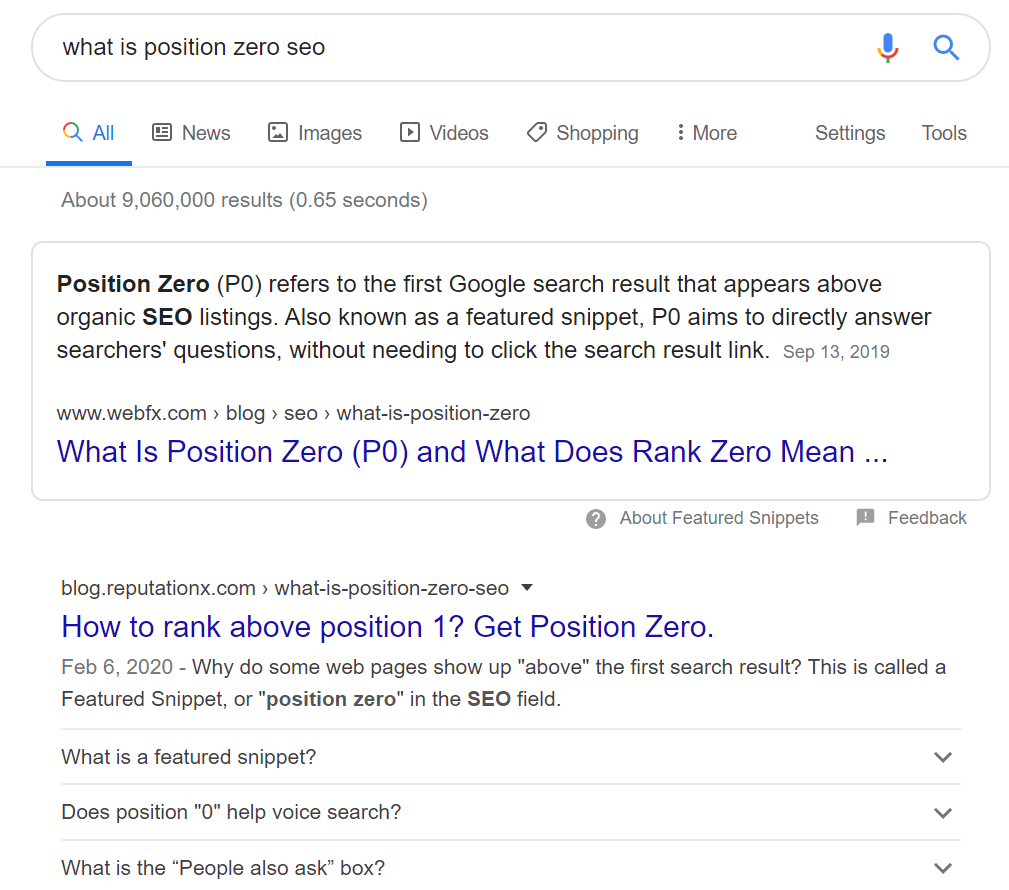 Position Zero SERP