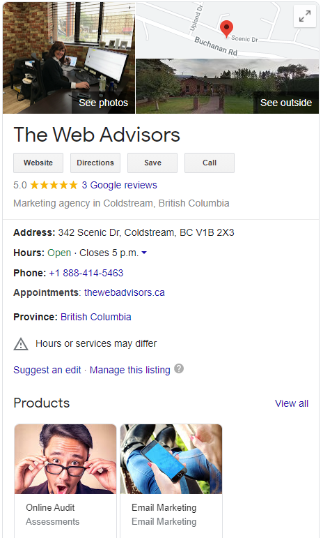 The Web Advisor's GMB listing