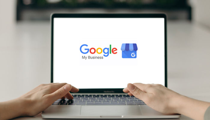 Laptop screen with Google My Business logo