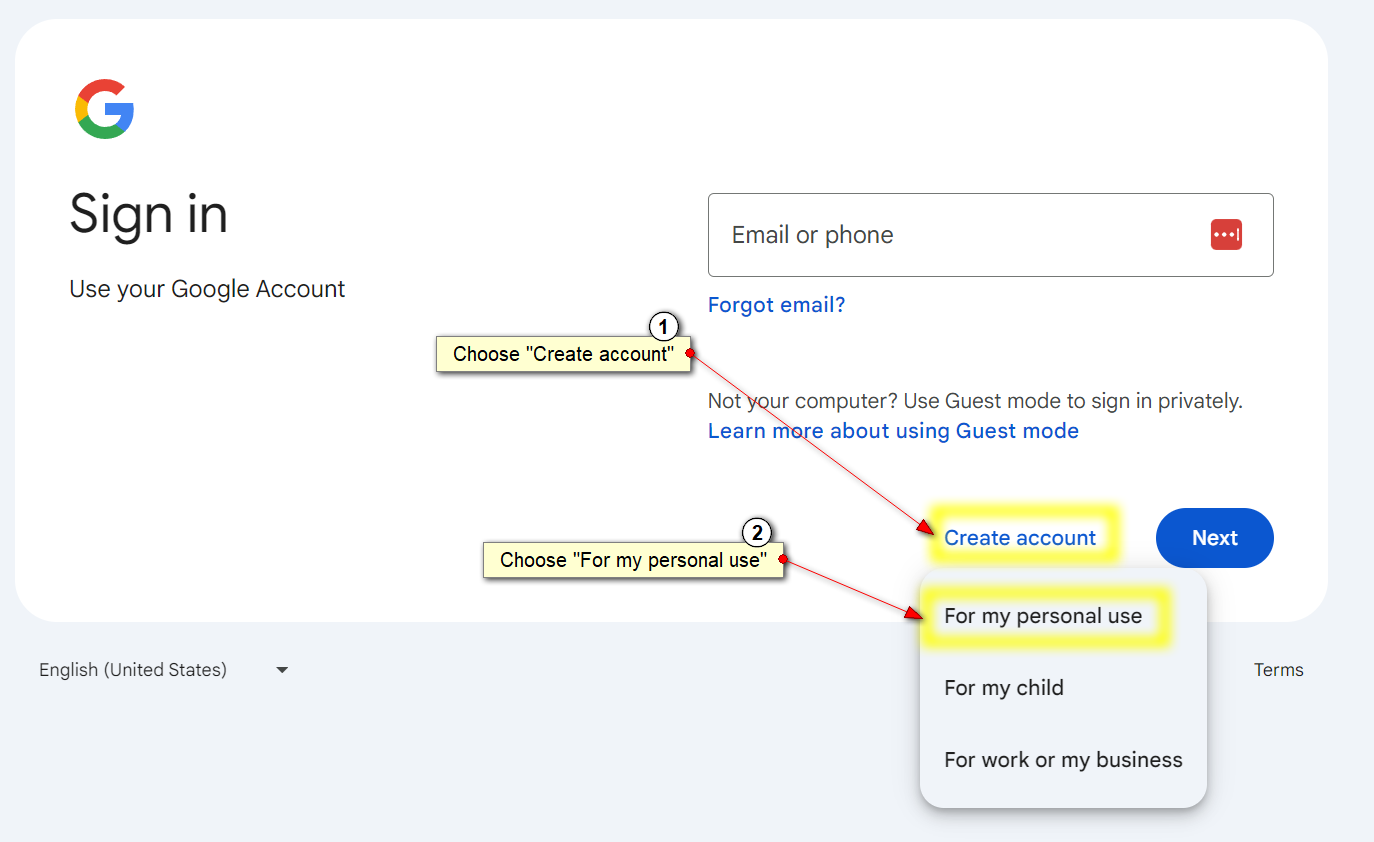 Steps to link to google account