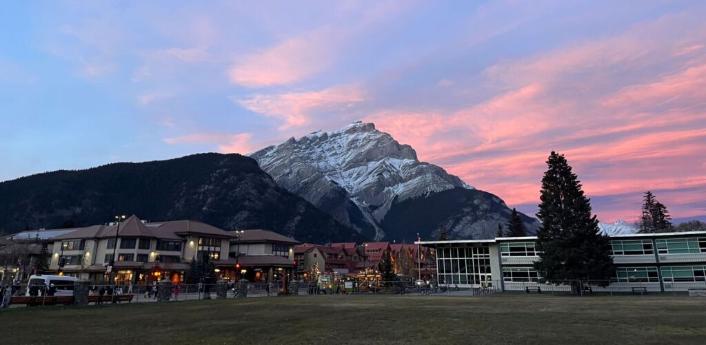 Downtown Banff at sunset