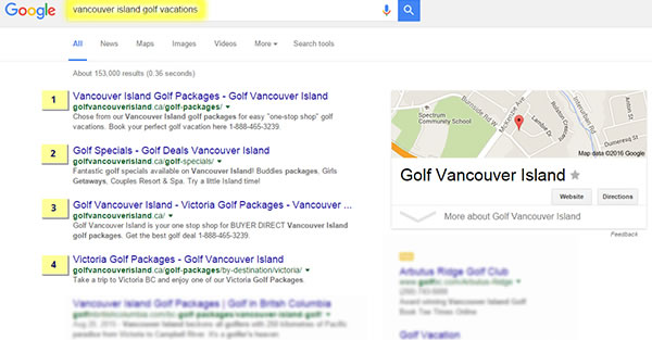 SEO for Golf Vancouver Island